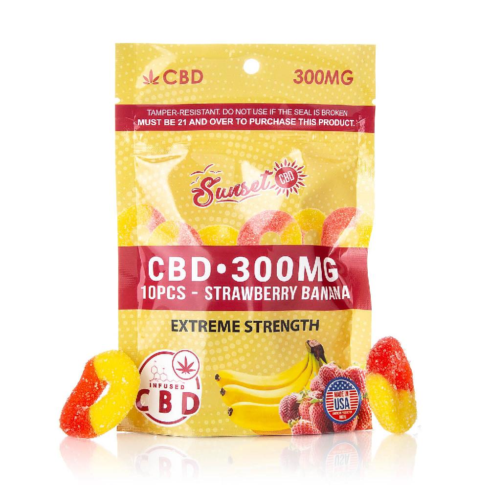 shop lc Sunset CBD Strawberry Banana Ring Gummies 300MG (10 Pcs)