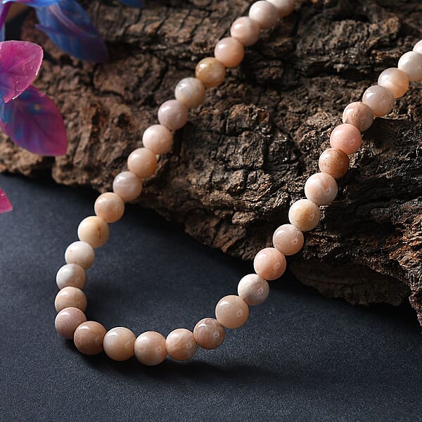 Shop Lc Sunstone Beaded 115.00 Ctw Necklace 18 Inches In Rhodium Over Sterling Silver