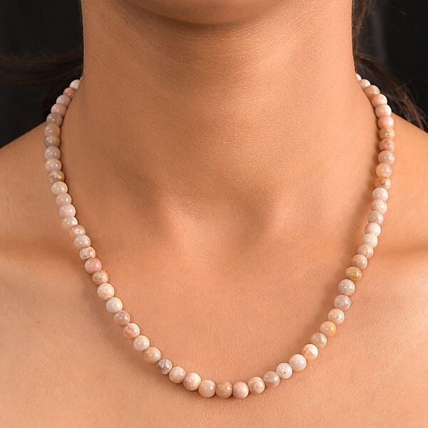 Shop Lc Sunstone Beaded 115.00 Ctw Necklace 18 Inches In Rhodium Over Sterling Silver