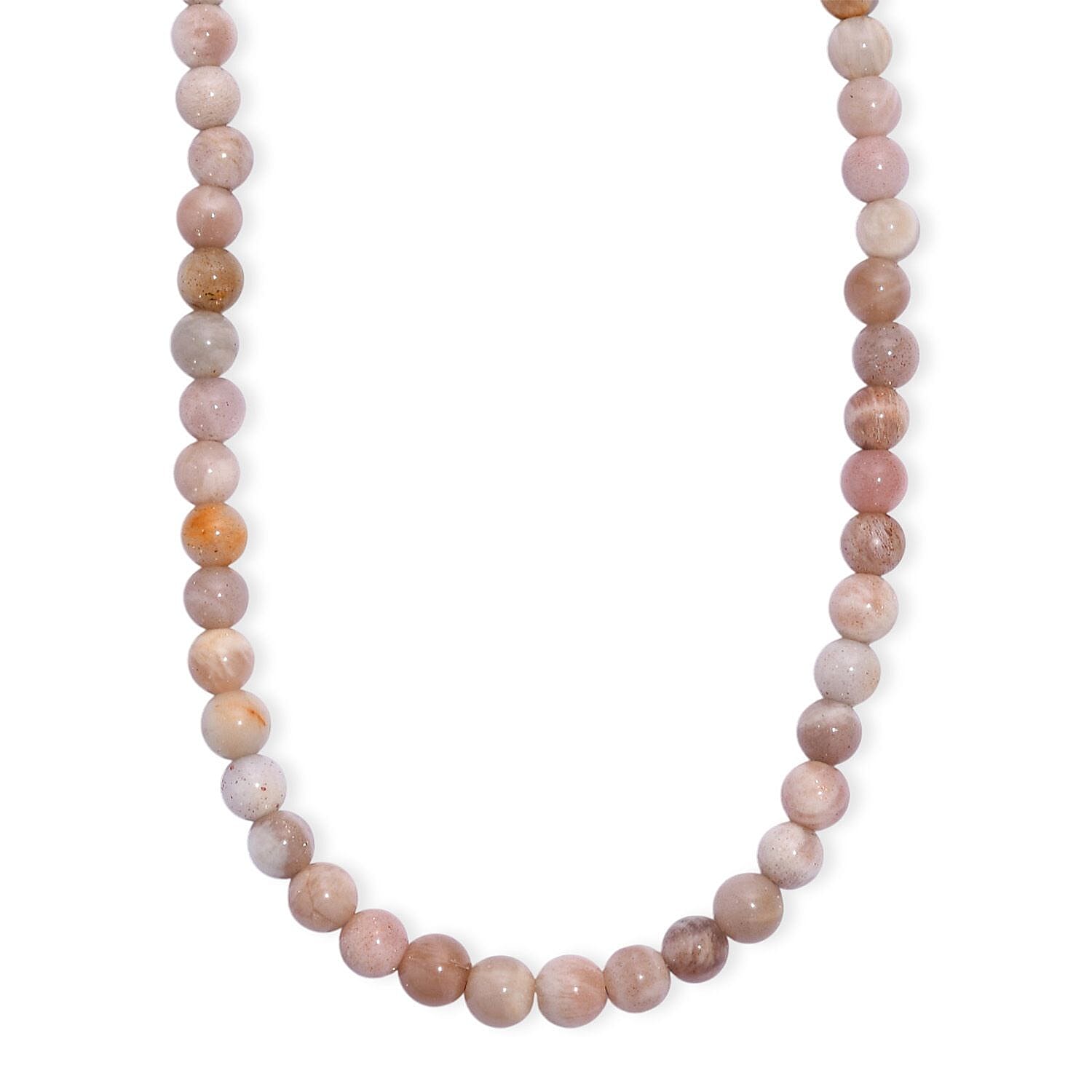 shop lc Sunstone Beaded 115.00 ctw Necklace 18 Inches in Rhodium Over Sterling Silver
