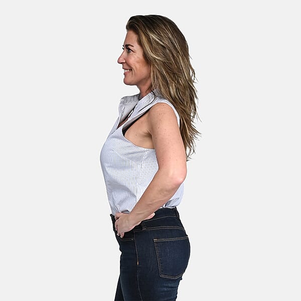 Shop Lc Tahari White With Black Striped Sleeveless Button-up Blouse - S