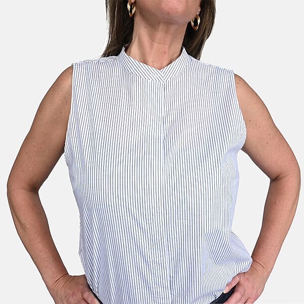 Shop Lc Tahari White With Black Striped Sleeveless Button-up Blouse - S