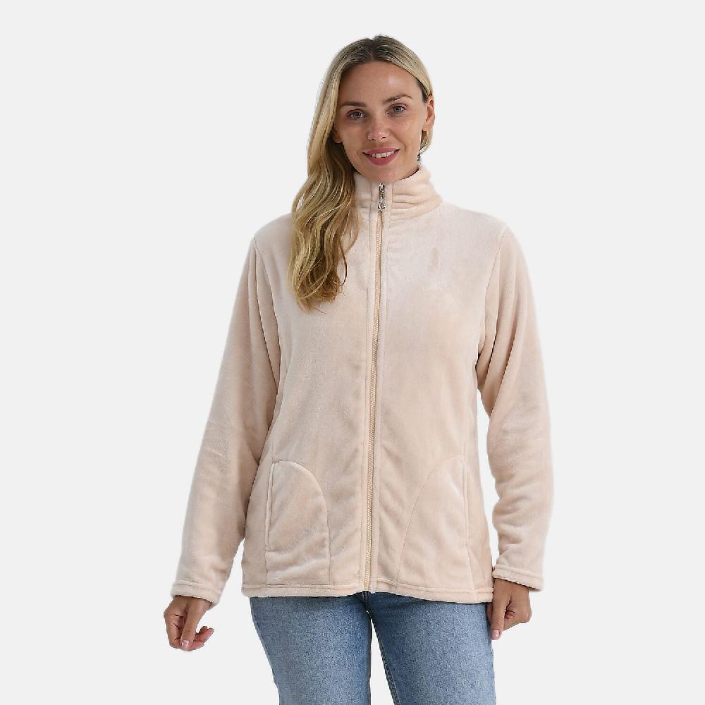 shop lc Tamsy Beige Velvet Zip Front Jacket with 2 Front Pockets - S/M