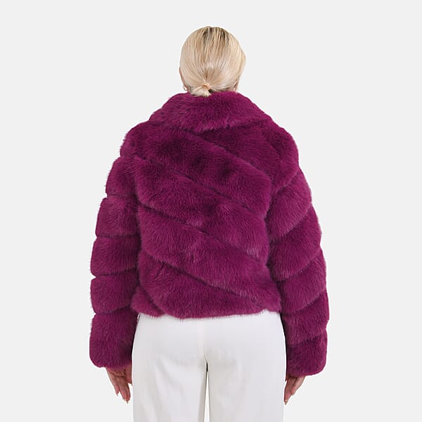 Shop Lc Tamsy Berry Luxe Embossed Faux Fur Crop Jacket - (One Size S-L)
