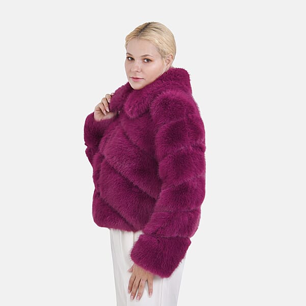 Shop Lc Tamsy Berry Luxe Embossed Faux Fur Crop Jacket - (One Size S-L)