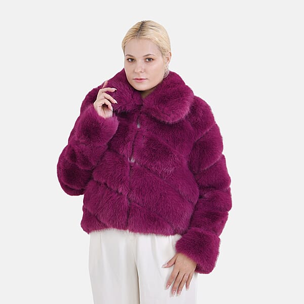 Shop Lc Tamsy Berry Luxe Embossed Faux Fur Crop Jacket - (One Size S-L)