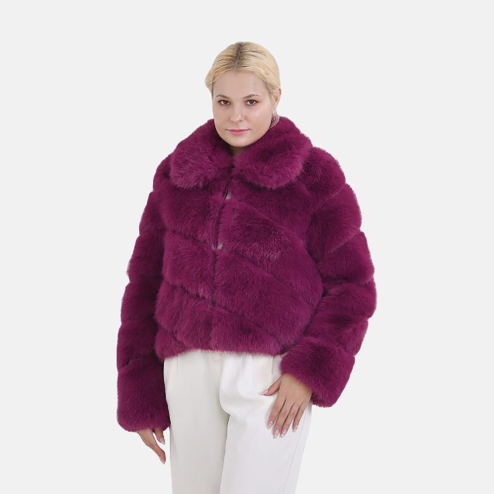 shop lc Tamsy Berry Luxe Embossed Faux Fur Crop Jacket - (One Size S-L)
