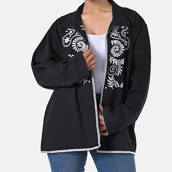 Shop Lc TAMSY Black 100% Cotton Embroidered Twill Jacket - L