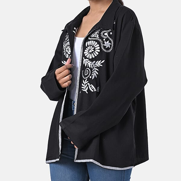 Shop Lc TAMSY Black 100% Cotton Embroidered Twill Jacket - L