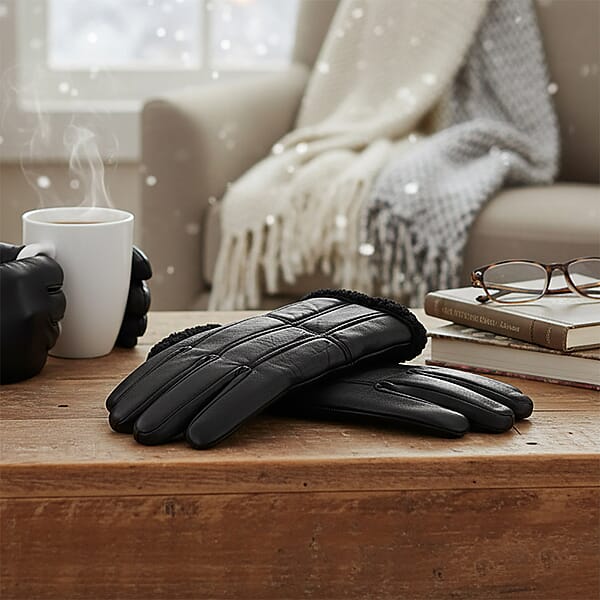 Shop Lc Tamsy Black 100% Genuine Leather Fur Lined Gloves