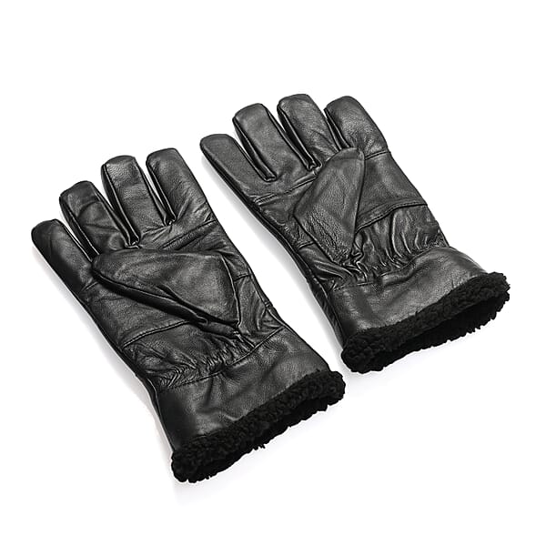 Shop Lc Tamsy Black 100% Genuine Leather Fur Lined Gloves