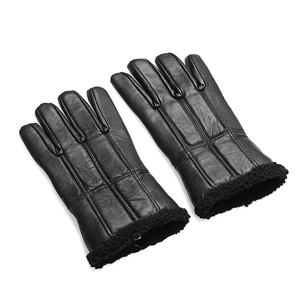 Shop Lc Tamsy Black 100% Genuine Leather Fur Lined Gloves