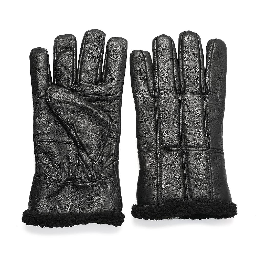 shop lc Tamsy Black 100% Genuine Leather Fur Lined Gloves