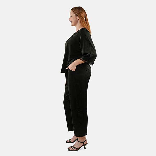 Shop Lc Tamsy Black 2 Piece Lace Top And Pant Set - M/L