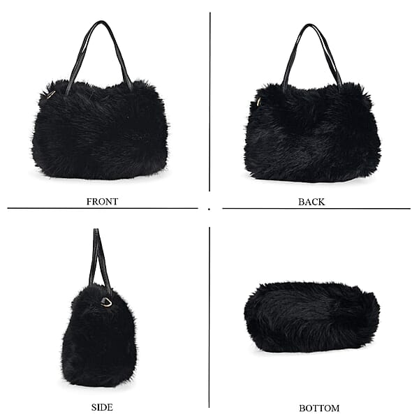 Shop Lc Tamsy Black 3 Piece Set Of Printed Round Hat Scarf And Fur Bag