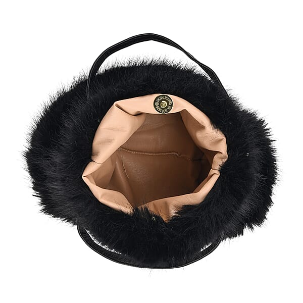 Shop Lc Tamsy Black 3 Piece Set Of Printed Round Hat Scarf And Fur Bag