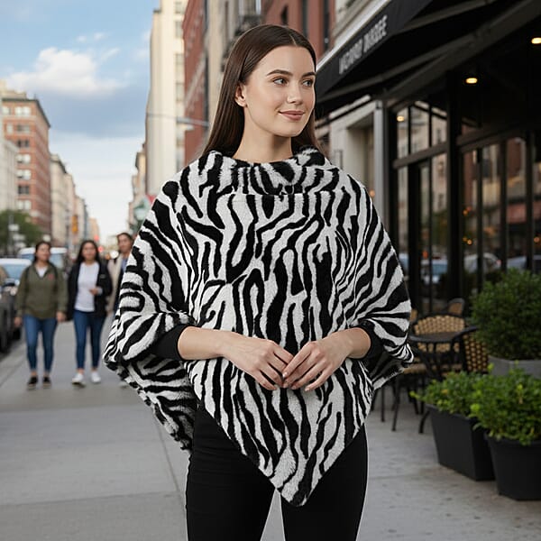 Shop Lc Tamsy Black And White Tiger Poncho - One Time Fits Most