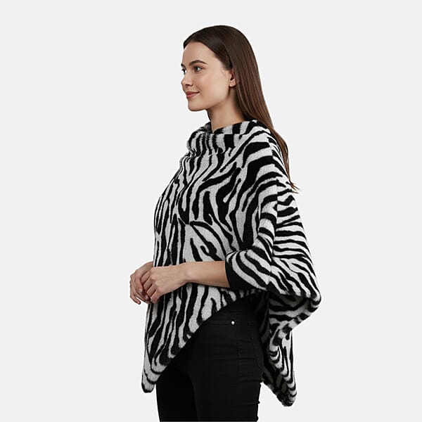 Shop Lc Tamsy Black And White Tiger Poncho - One Time Fits Most