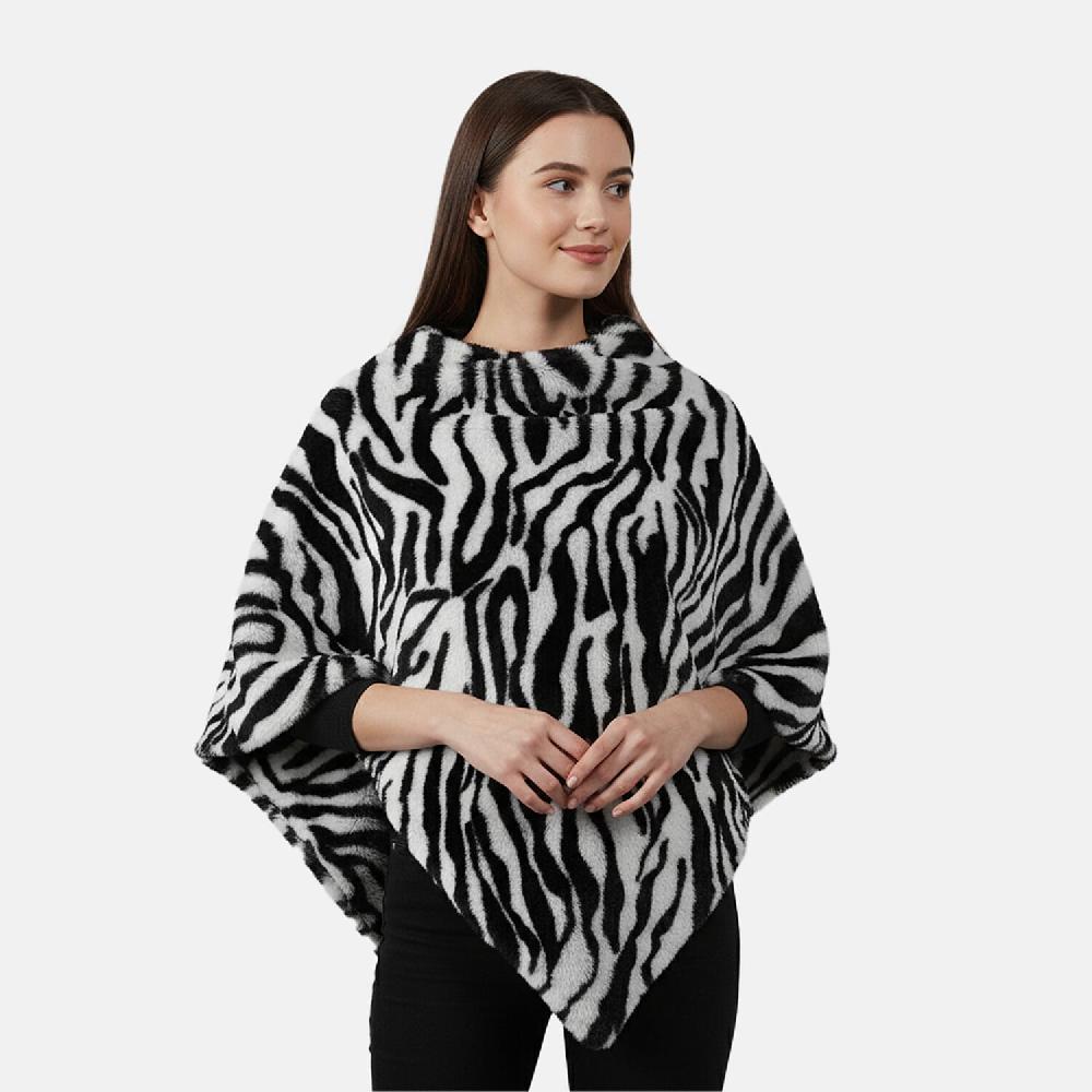 shop lc Tamsy Black and White Tiger Poncho - One Time Fits Most