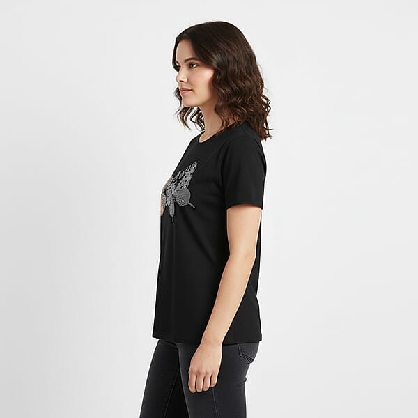 Shop Lc Tamsy Black Butterfly Design Short Sleeve Shirt - One Size Fits Up To XLarge