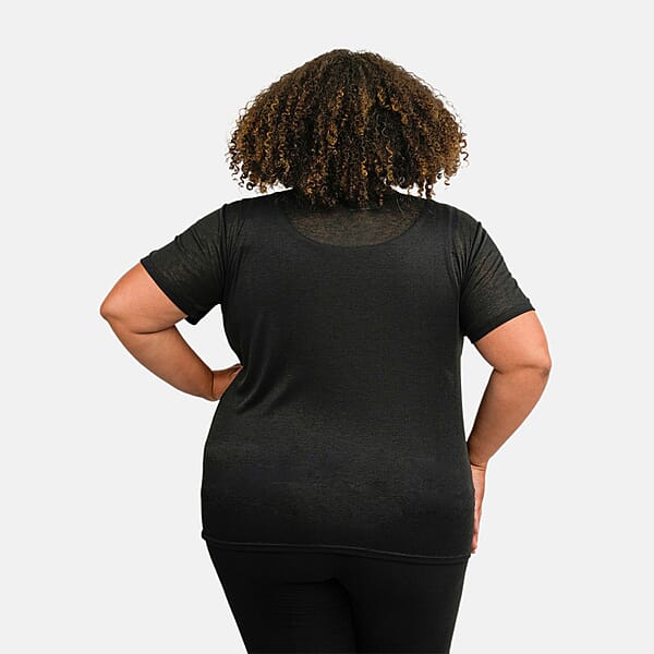 Shop Lc Tamsy Black Cross Front Slub Knit T-shirt - One Size Missy