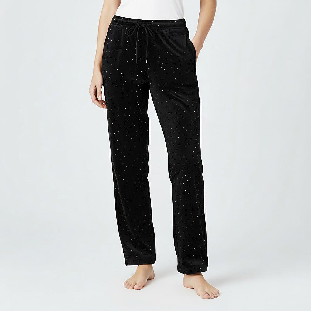 shop lc Tamsy Black Crystal Embellishments Glitter Long Pant - One Size Fits Most