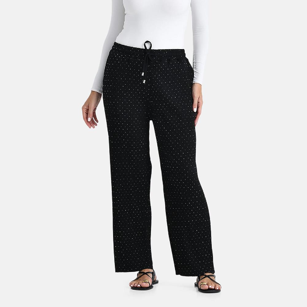 shop lc TAMSY Black Crystal Wide Leg Pant with Elastic Waist - One Size Fits Most