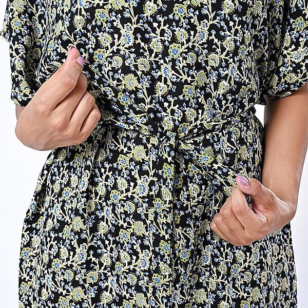 Shop Lc Tamsy Black Floral Polyester Crepe Kaftan Dress With Belt - One Size Fits Most