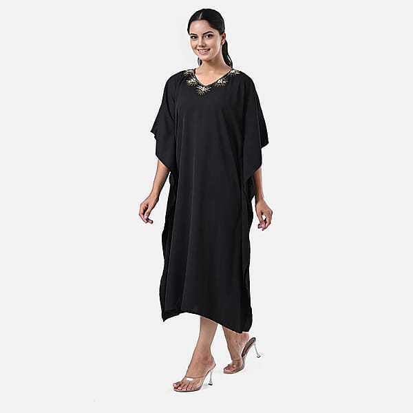 Shop Lc Tamsy Black Gold Bead And Crystal Polyester Crepe Kaftan - One Size Fits Most