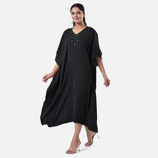 Shop Lc Tamsy Black Green Bead And Crystal Polyester Crepe Kaftan - One Size Fits Most