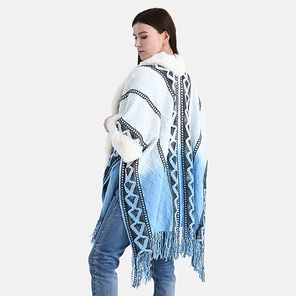 Shop Lc Tamsy Black Kite Shape Embroidered Poncho With Faux Fur Trime And Fringe