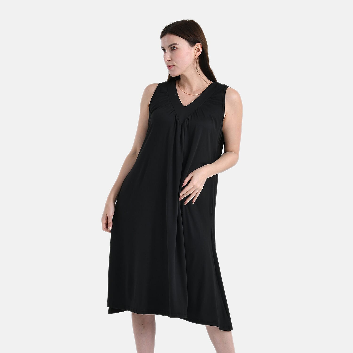 shop lc TAMSY Black Knit Sleeveless Midi House Dress - One Size Fits Most