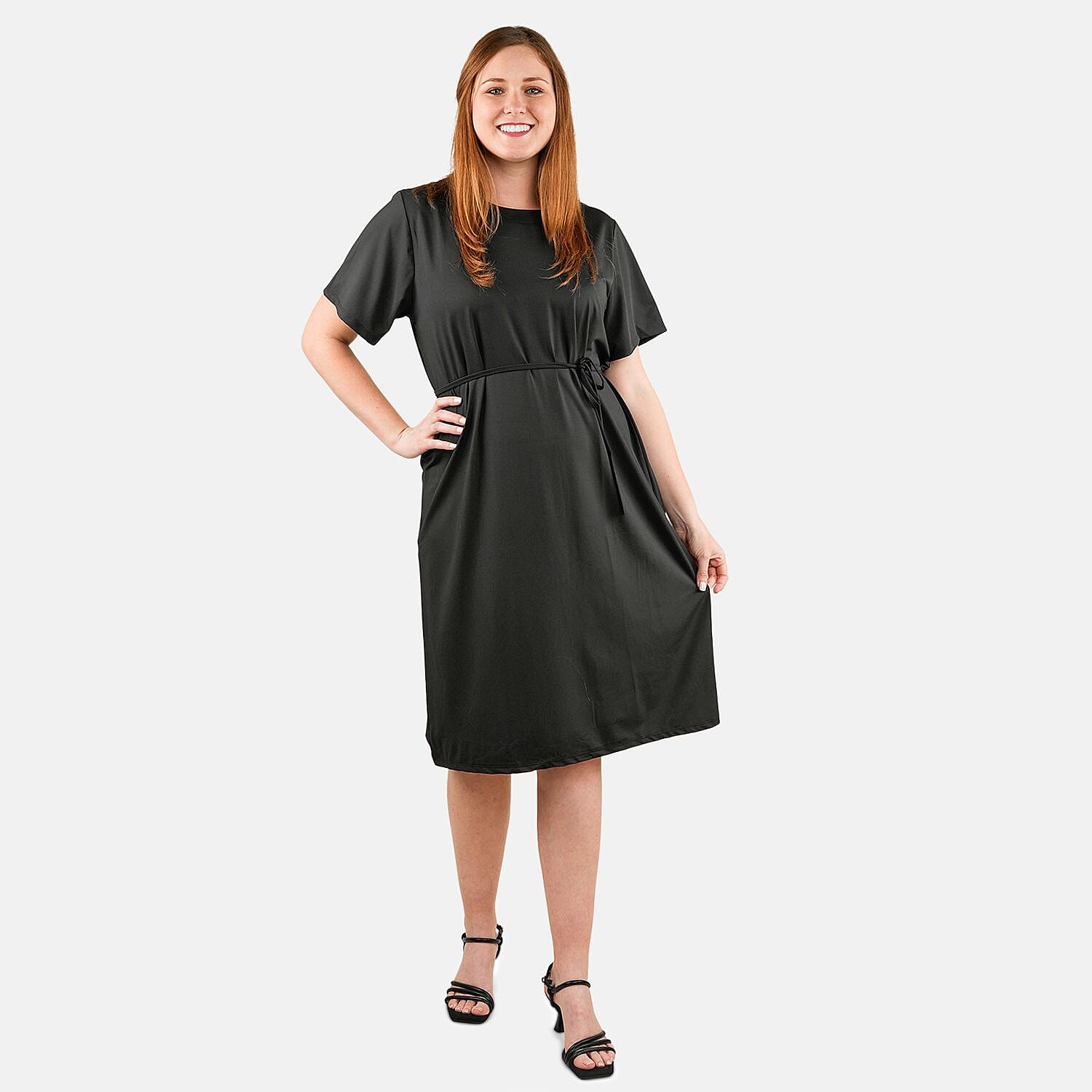 shop lc Tamsy Black Midi Dress with Removable Waist Tie - US Medium