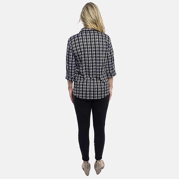 Shop Lc Tamsy Black Plaid Crystal Leaf Button-Up Collared Blouse – S/M