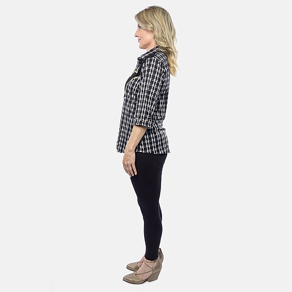Shop Lc Tamsy Black Plaid Crystal Leaf Button-Up Collared Blouse – S/M