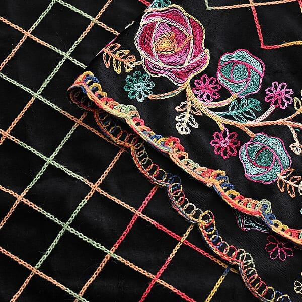 Shop Lc TAMSY Black Rose Floral Embroidered Polyester Scarf - One Size