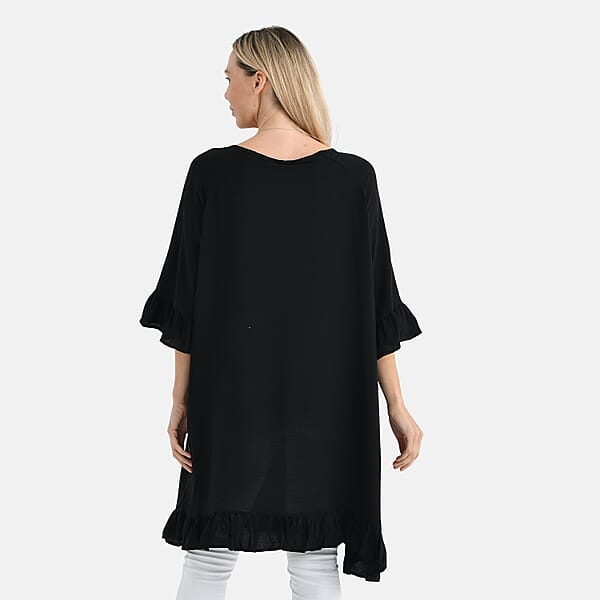 Shop Lc Tamsy Black Ruffle Hem Blouse With Tassel Neck Tie - One Size Fits Most