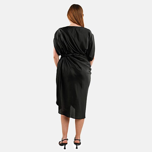 Shop Lc Tamsy Black Satin Drape Dress With Removable Rose Stretch Belt – One Size Fits Most