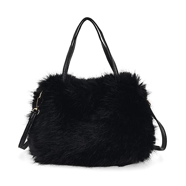 Shop Lc Tamsy Black Solid Bucket Fur Hat Set With Bag