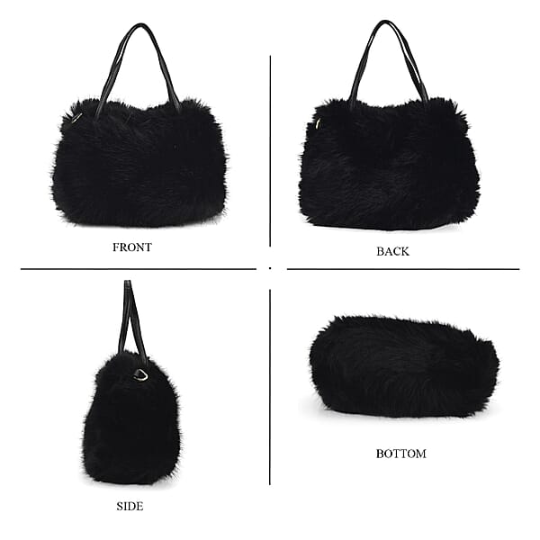 Shop Lc Tamsy Black Solid Bucket Fur Hat Set With Bag