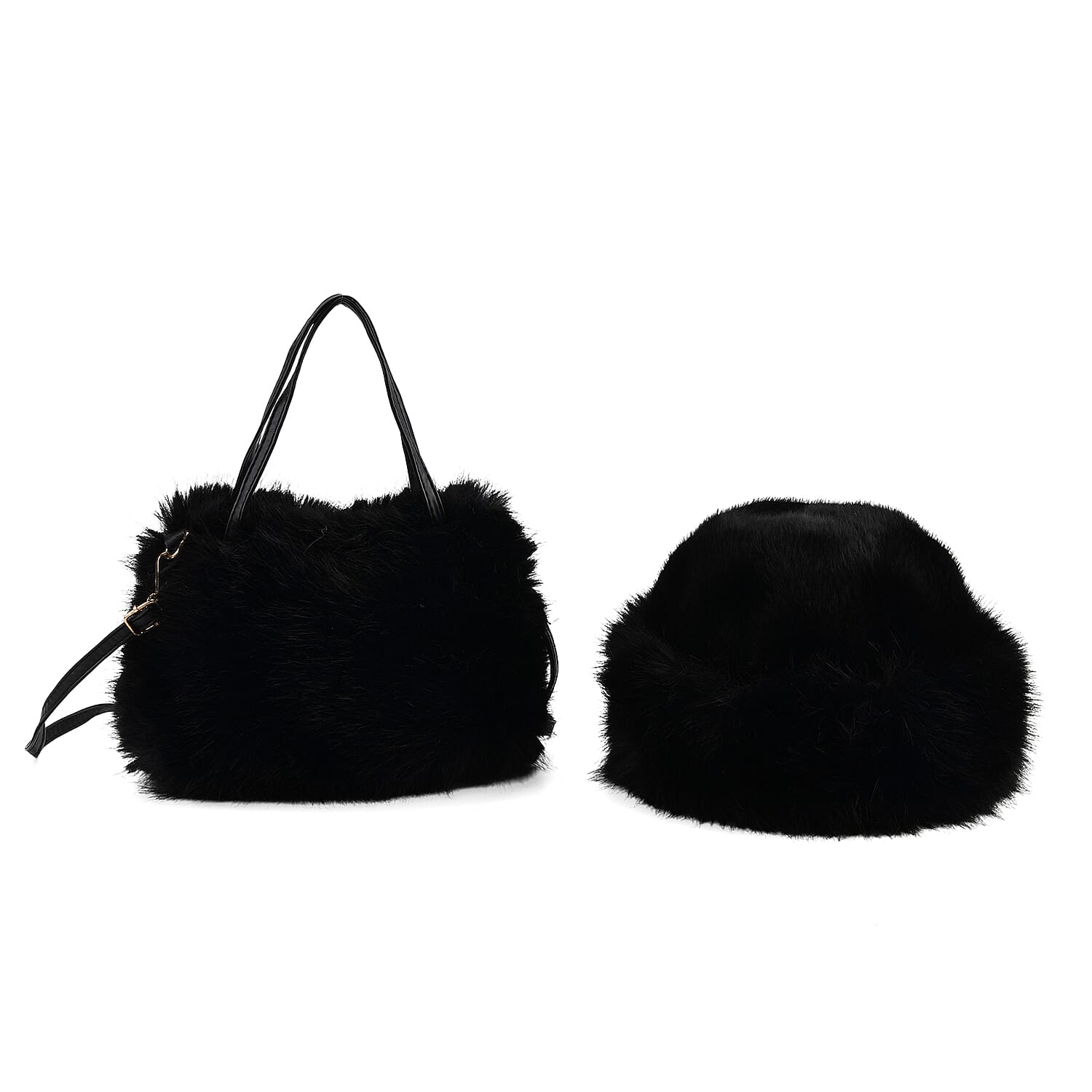 shop lc Tamsy Black Solid Bucket Fur Hat Set with Bag