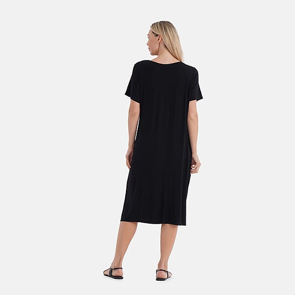 Shop Lc TAMSY Black Solid Knit Summer House Dress With Sleeves - One Size Fits Most