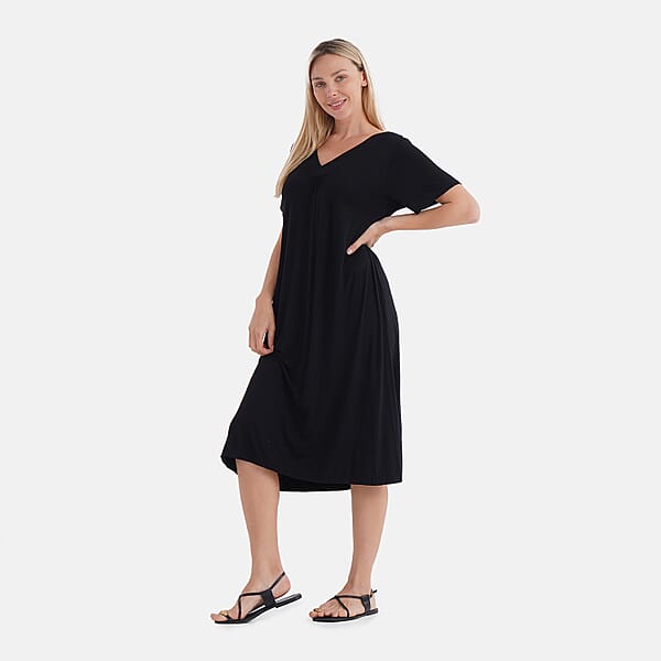 Shop Lc TAMSY Black Solid Knit Summer House Dress With Sleeves - One Size Fits Most