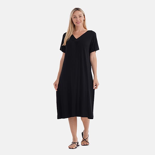 Shop Lc TAMSY Black Solid Knit Summer House Dress With Sleeves - One Size Fits Most