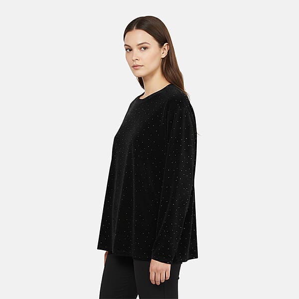 Shop Lc Tamsy Black Sparkling Crystals Glitter Long Top - One Size Fits Most