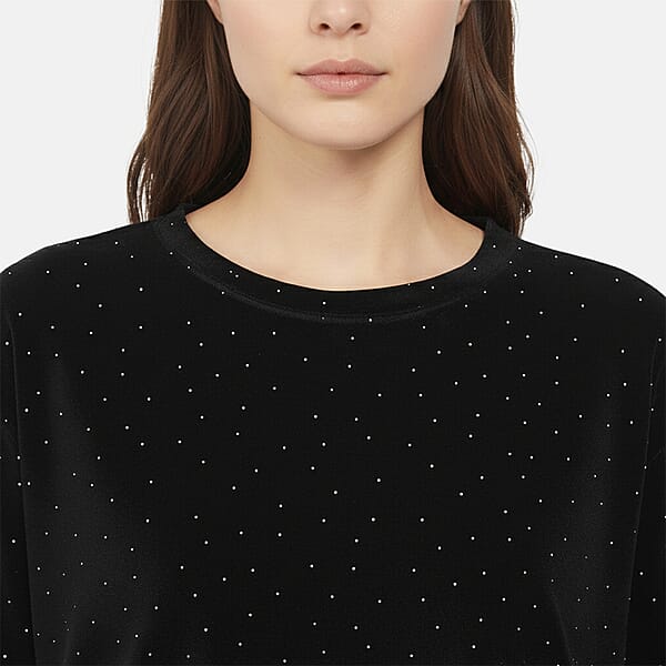 Shop Lc Tamsy Black Sparkling Crystals Glitter Long Top - One Size Fits Most