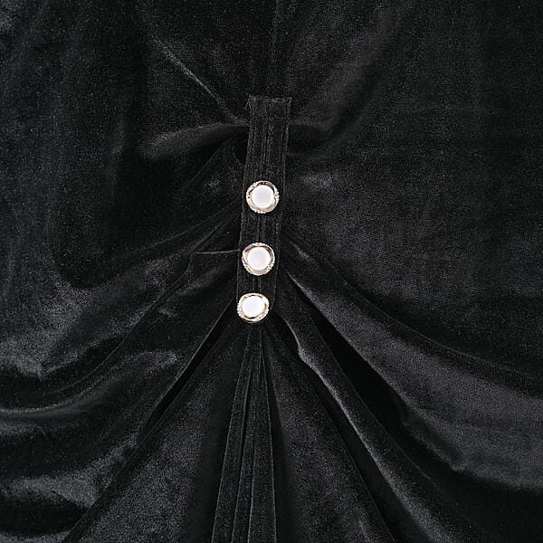 Shop Lc TAMSY Black Stretch Velvet Drape Kaftan Dress With Front Button Detail- One Size Fits Most