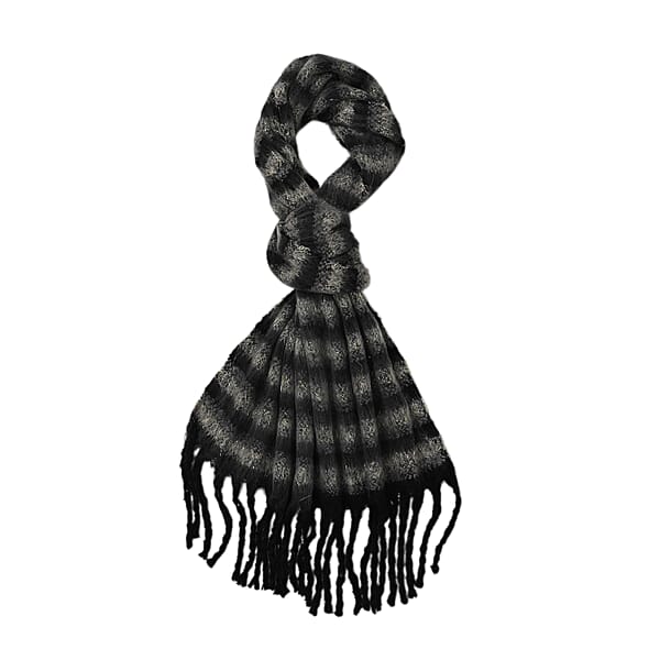 Shop Lc TAMSY Black Striped Metallic Thread Soft Plush Scarf With Fringe– One Size