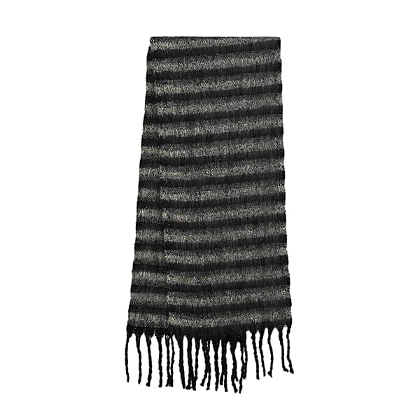 Shop Lc TAMSY Black Striped Metallic Thread Soft Plush Scarf With Fringe– One Size