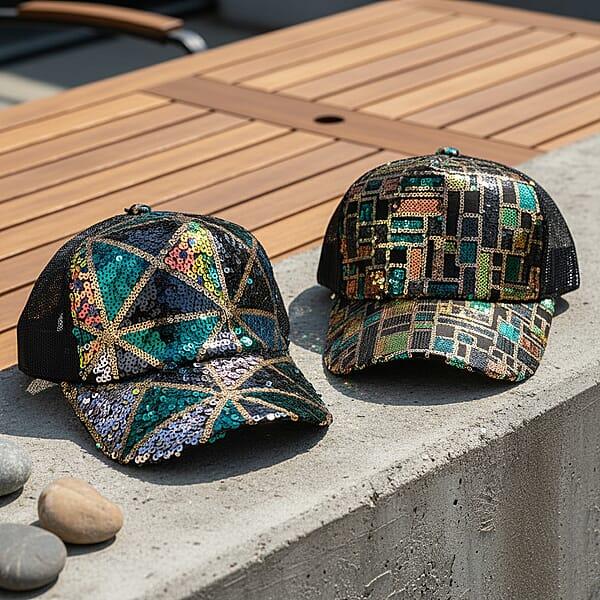 Shop Lc Tamsy Black With Multi 2pcs Set Sequin Cap (22.83 In)